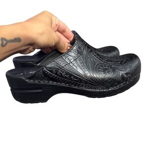 Dansko Tooled design leather clogs bohemian style